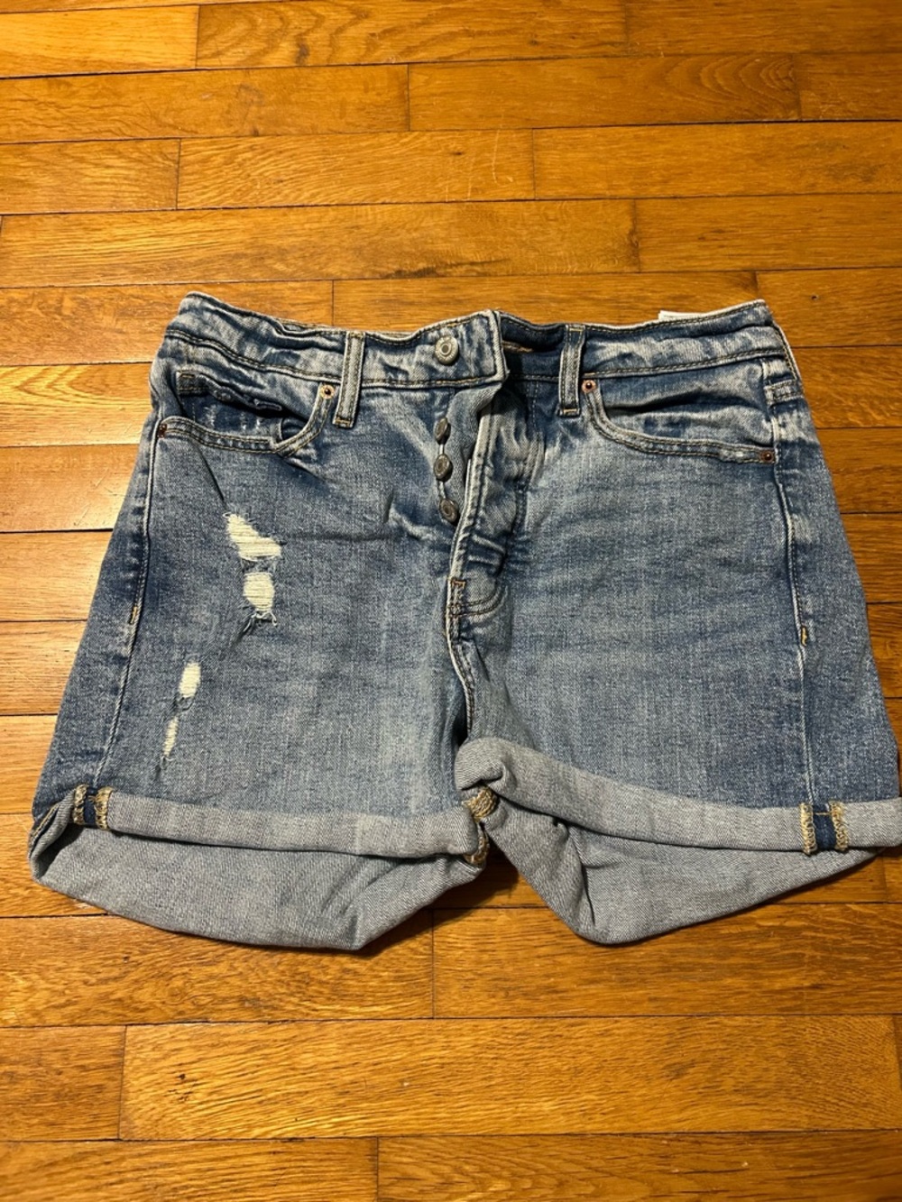 Old Navy Light Blue Rolled Hem Distressed Jean Shorts